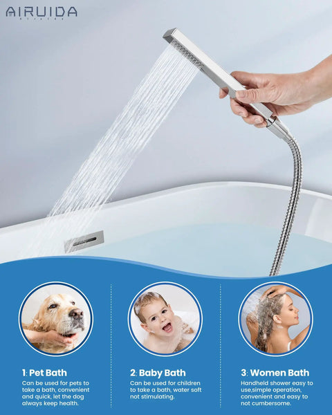 Handheld shower from Wall Mount Tub Faucet With Waterfall Spout And Handheld Shower, Single Handle Tub Filler Shower Faucet Set