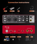 Diagram of All In One USB Audio Interface For Recording, Podcasting And Streaming, 24 Bit 192 KHz, Plug And Play With 48V Phantom Power