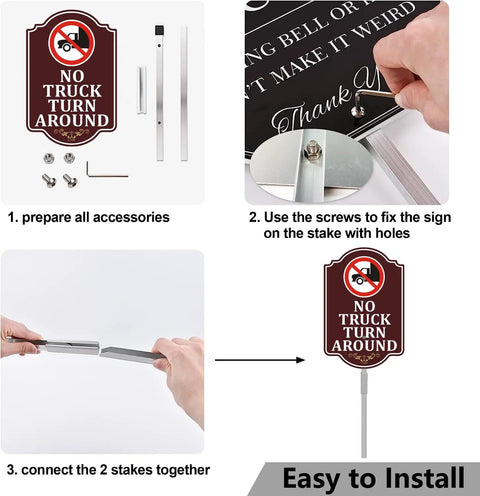 No Truck Turn Around Sign For Private Driveways And Loading Zones, High Visibility 12 By 18 Inch Aluminum Sign On A 35 Inch Metal Stake, Heavy Duty Outdoor Marker For Parking Lots, Warehouses, Yards, And Home Use, easy install
