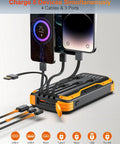 Beast Solar Power Bank 40000mAh Portable Charger With PD 20W Fast Charging Built In 4 Cables USB C In Output External Battery Pack