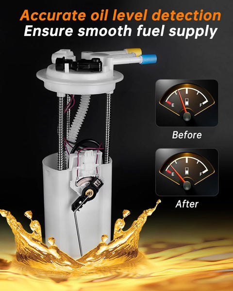 Electric Fuel Pump Assembly E3518M Replacement For Buick Park Avenue LeSabre Cadillac DeVille Seville Oldsmobile Aurora Pontiac Bonneville 3.8L V6 4.6L V8 3.5L V6 Fits 1998-2005 Models Direct Fit No Fuss Install pump with before and after fuel gauge images
