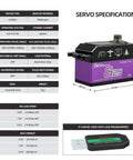 Beefy 25KG High Torque Steering Servo With Coreless Motor and Steel Gears, specs display showing dimensions and features 