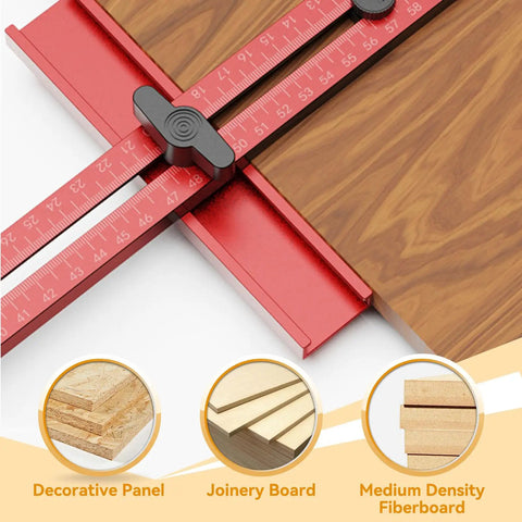Close-up of Heavy Duty Aluminum 4 In 1 Router Milling Jig For Zero Hassle Grooves And Flawless Circle Cuts showing dual scales.