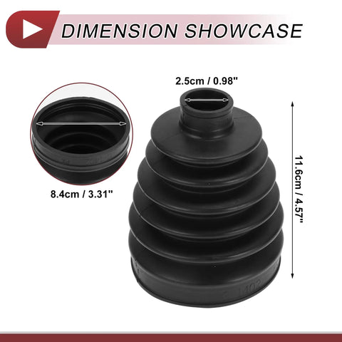 BMW CV Joint Boot Kit Outer With Clamps 1 Set Black Rubber Replacement Fits 328i 2007 To 2016 320i 2013 To 2018 328i XDrive 2009 To 2016 328xi 2007 To 2008 330i 2006 To 2018, dimensioned boot