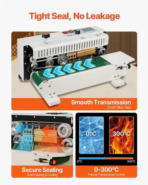 Heavy Duty Continuous Bag Sealer Machine For Plastic Bags, Horizontal Band Sealer With Digital Temperature Control shown up close
