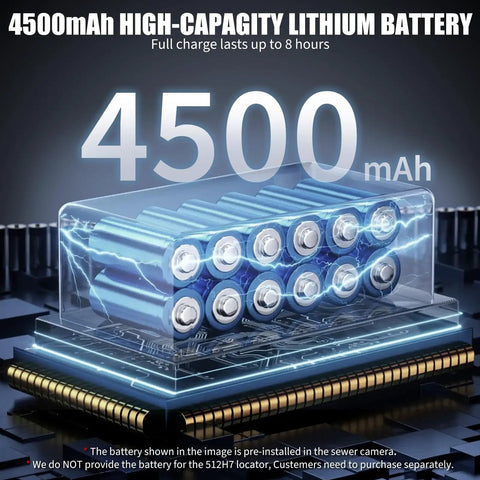 4500mAh lithium battery for Badass 100 Foot Sewer Camera, ensures up to 8 hours of usage for plumbing tasks.