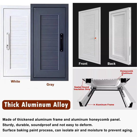 Top Shelf Aluminum HVAC Duct Access Door Lockable Wall Inspection Panel For Attic Hatch And Plumbing Wiring Covers Built Tough With Alloy Frame Weather Resistant Gray 38 By 46 Inch, showing gray and white panels.