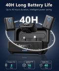 2-Person Wireless Lavalier Microphone System For iPhone, Cam, And Android With 40 Hour Battery Life in charging case