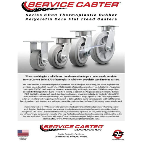 Top Shelf Heavy Duty Kingpinless Thermoplastic Rubber Flat Tread Caster Set With Eight Inch Gray Wheels showcases sturdy design for smooth tool cart rolling.