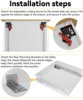 Installation steps for Soft Close Bottom Mount Drawer Slides 12 Inch with locking devices and screws.