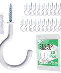 20 Pack Ceiling Hooks For Hanging Plants Two Point Nine Inch Screw In Hooks White Vinyl Coated Heavy Duty Indoor Outdoor Use Includes Plastic Hollow Pipes