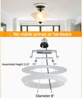 Recessed Can Light Conversion Kit For 5 Inch And 6 Inch Ceiling Fixtures With E26 Socket Plus White Round Ceiling Medallion showing assembled height and diameter details.