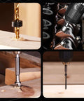 Workpro drill bit set front view: titanium twist bits drilling into wood
Workpro drill and screwdriver bit set side view with drill chuck and bits
Workpro drill bit set close-up: bit cutting into wood with sawdust
Workpro screwdriver bit set in action driving a screw into wood