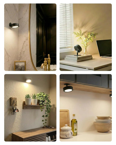 Cordless Led Wall Sconce With Rechargeable Battery Dimmable Touch And Remote Controls Three Warm To Cool Temperatures 360 Degree Rotation Zero Drilling Renter Ready Upgrade That Goes Hard For Bedroom Bedside Vibes Black Pack Of Two in various indoor settings.
