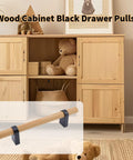 Black Wooden Drawer Pulls With Aluminum Base 7.09 Inch Length on wooden cabinet in cozy room setting