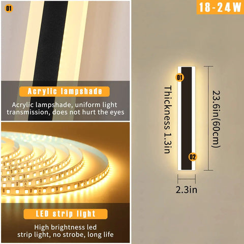 Four Direction Black Acrylic Outdoor Wall Light With 3000K Warm Glow, IP65 Waterproof Exterior Porch Sconce dimensions and features