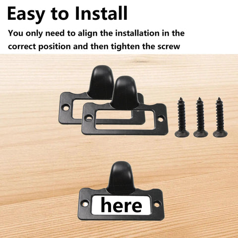 30 Pack Label Tag Holder Pull Handles In Black Zinc Alloy Drawer Pulls for cabinets with screws, showing easy installation.