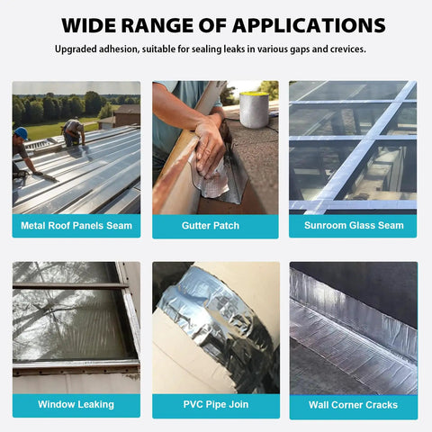 Heavy Duty Waterproof Butyl Sealing Tape With Aluminum Foil Backing applications on roofs, gutters, and joints.