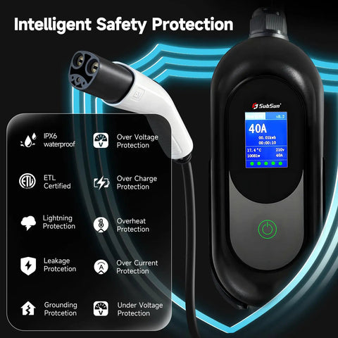Tesla Level 2 EV Charger With 40 Amp 240V NEMA 14-50 Plug Adjustable Current And Timer with safety protection features