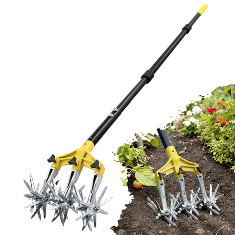 Rotary Cultivator Garden Tool For Loosening Compacted Soil 61 Inch With Detachable Aluminum Tines Dope Manual Tiller in garden