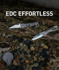 Two Titanium Mini Pocket Knife With Bottle Opener For EDC And Outdoor Gear on a log, showcasing blades and handles.