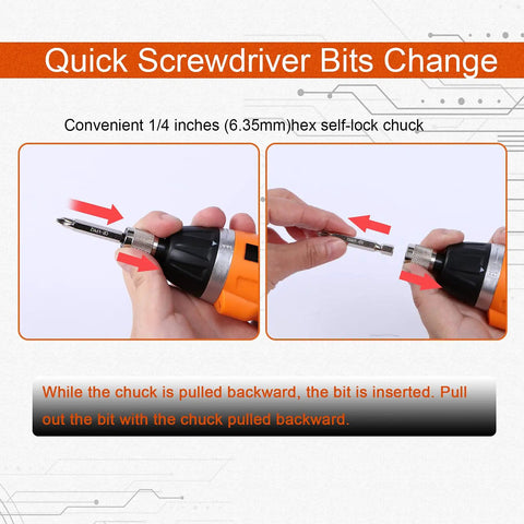 Person demonstrating bit change on Cordless Electric Screwdriver 3.6V Rechargeable With 2000mAh Battery, close-up view.