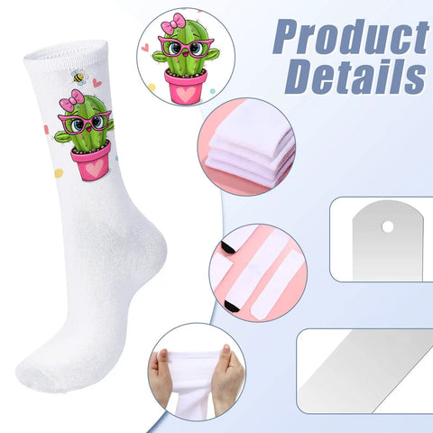 Eight Pairs Sublimation Socks Blanks Set With 15.7 Inch Heat Transfer Polyester Socks And Sublimation Jig For Adults And Youth