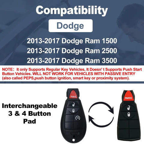 RAM DIY Key Fob Replacement For 2013 2014 2015 2016 2017 1500 2500 3500 Keyless Entry Remote compatibility chart