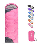 All Season Sleeping Bag For Adults And Kids, Lightweight Waterproof Microfiber Liner in pink with storage bag and color options