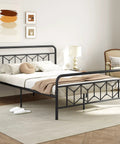 Heavy Duty Queen Metal Platform Bed Frame With Victorian Diamond Headboard And Footboard, Built Tough No Box Spring Needed, Super Sleek Under Bed Storage, Legit Room Upgrade, Matte Black in modern bedroom.