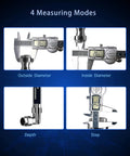 6-inch digital caliper with LCD display in stainless steel; measures outside/inside diameter, depth, and step.