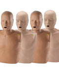 Adult CPR Training Manikins Four Pack Featuring Diversity Skin Tones, realistic compression sensors for training.