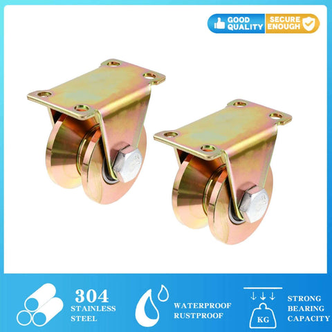 2 Pack Beefy Heavy-Duty Steel Pulley Block For Sliding Doors With V-Groove Wheel Track Wheels, close-up view