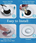 Installation steps of Premium Bathroom Sink Pop Up Plug Drain Filter For 1.2 To 1.42 Inch Basins Stainless Steel Hair Catcher