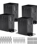 4x4 Wood Fence Post Anchor Base, 13 Gauge Steel, Black Powder Coated, Heavy Duty Post Support with wood screws and concrete anchors