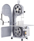 Beast 1500W Stainless Steel Meat Bandsaw open view with motor and blade setup, 19 by 15 inch work surface.