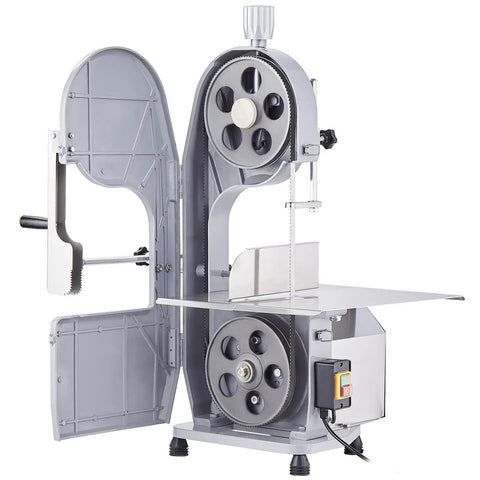 Beast 1500W Stainless Steel Meat Bandsaw open view with motor and blade setup, 19 by 15 inch work surface.