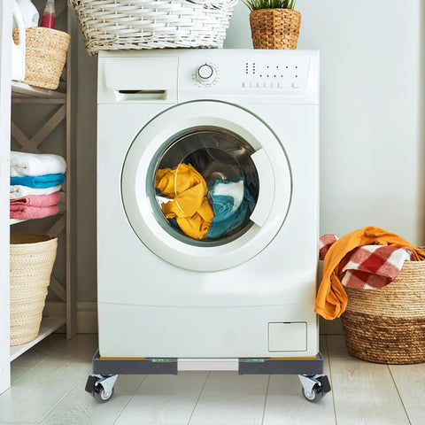 Nefish Heavy Duty Appliance Dolly Cart With Locking Wheels, Adjustable Moving Platform For Front Load Washer Dryer under laundry machine in home.