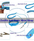 Adjustable ESD Wrist Strap With Grounding Plug And Coiled Cord Blue, Pro Grade Anti Static Wristband For Electronics Assembly