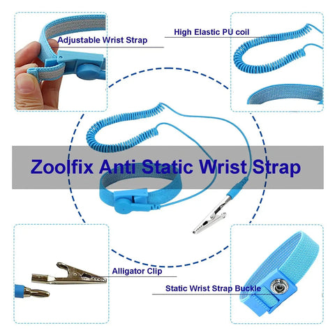 Adjustable ESD Wrist Strap With Grounding Plug And Coiled Cord Blue, Pro Grade Anti Static Wristband For Electronics Assembly