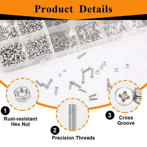 Massive 1120Pcs 304 Stainless Steel Micro Screws Nuts Set M1 To M2.5 With Hex Nuts And Phillips Pan Head Small Machine Screws