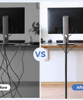 Cool Cable Sleeve Kit That Keeps Your Pets Off Wires And Saves You From Messy Cords On The Desk Or TV Stand With Easy Split Design For Super Simple Setup Today, before and after desk cable sleeve