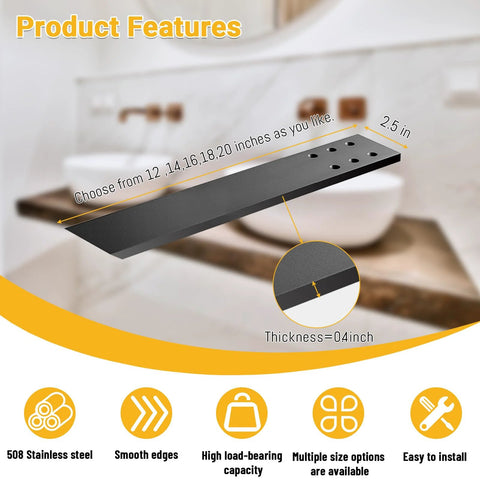 Hidden Granite Countertop Support Brackets 4 Pack, 14 In Length, 2.5 In Width, Three Eighths Inch Thick, displayed with features in kitchen setting