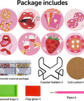 Pink Vintage Diamond Painting Coaster Kit 8 Pieces With Holder Dope Retro Funny Drinks Theme 5D DIY Full Drill Diamond Dot Art
