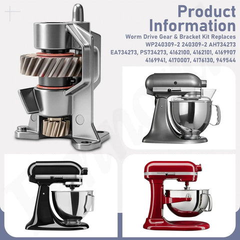 Beefed Up Metal Worm Drive Gear And Bracket Kit Replacement WP240309 2 For Stand Mixers Upgrade That Fits Whirlpool Maytag And Related Models 4162100 4162101 4169907 4169941 4170007 4176130 949544