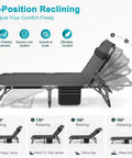 Five-Position Padded Outdoor Chaise Lounge Chair with heavy-duty portable design, shown in multiple reclining positions for poolside sunbathing.