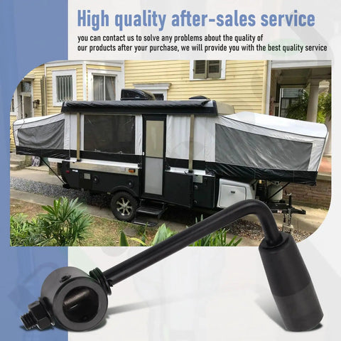 Heavy Duty 7 Inch Tarp Crank Handle Assembly Part 3008176A with a black crank attached to a trailer.