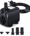 Submersible Fountain Pump 160 GPH 10W For Outdoor Ponds, Aquariums And Fountains, Ultra Quiet Operation, No Fuss Setup, 7.2 Ft Power Cord, Includes Three Nozzles For Custom Water Features, black unit and accessories