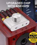 F900S 80W X 2 Bluetooth 5.0 Mini Amplifier on speaker, silver finish, with knobs and inputs visible