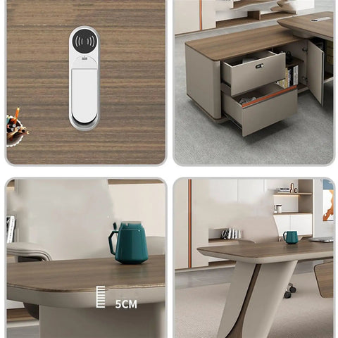 Ultimate Sit Stand Desk Boss Level Workstation Smooth Motorized Lift Rock Solid Build with wireless charger and storage drawers